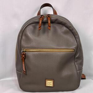 Dooney & Bourke Taupe Pebbled Leather Backpack Purse Brown Trim
